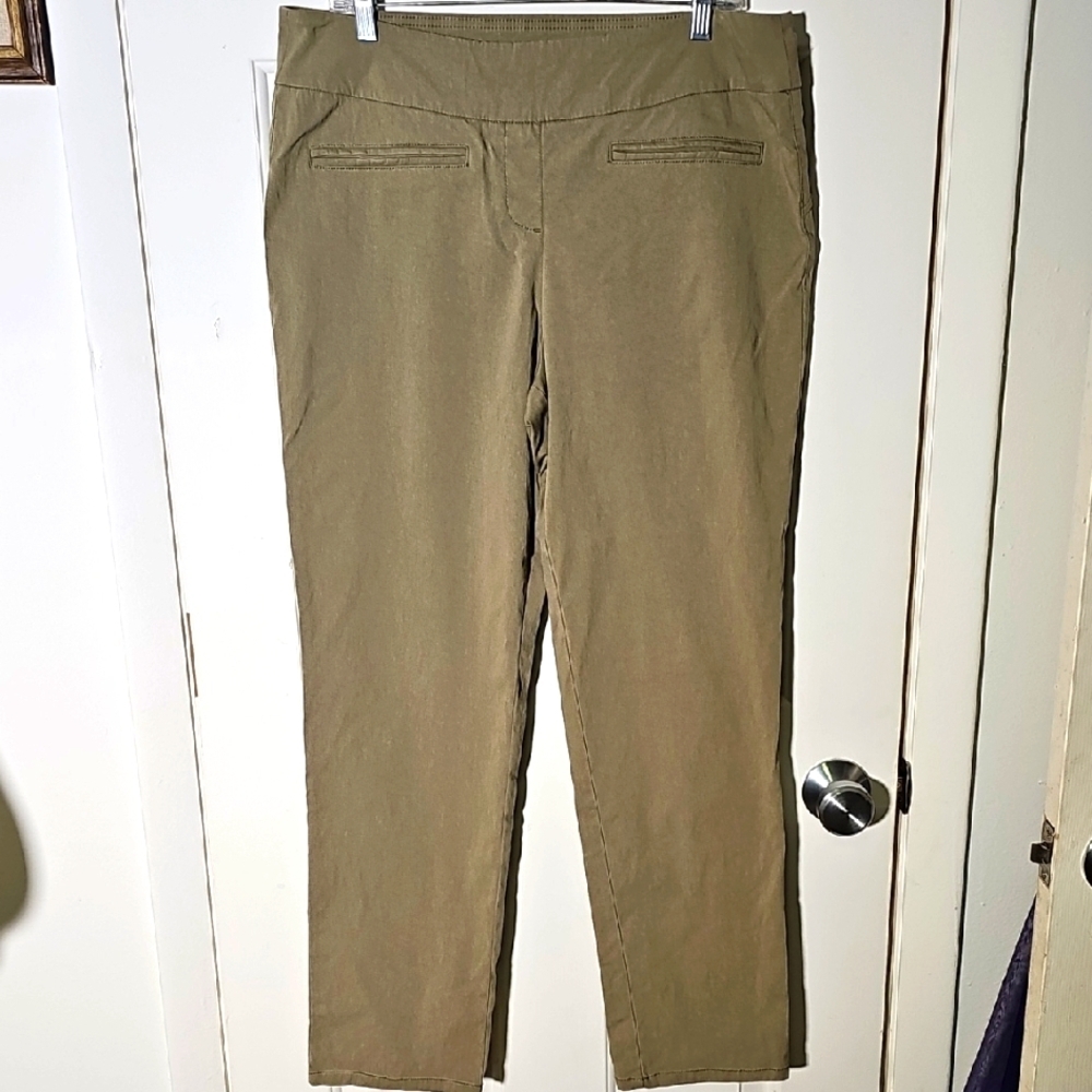 Olive Green Straight-Leg Stretch Pants. By ERIC, Size‎ 14.